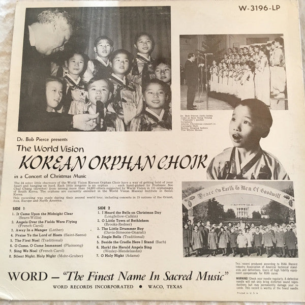 The Korean Orphan Choir : A Concert Of Christmas Music (LP, Album, Mono)