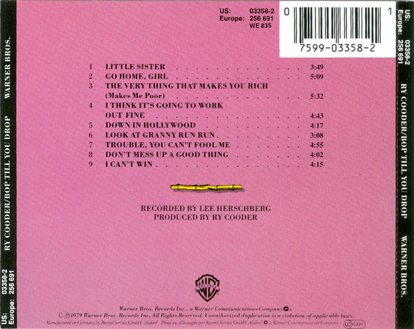 Ry Cooder : Bop Till You Drop (CD, Album, RE)