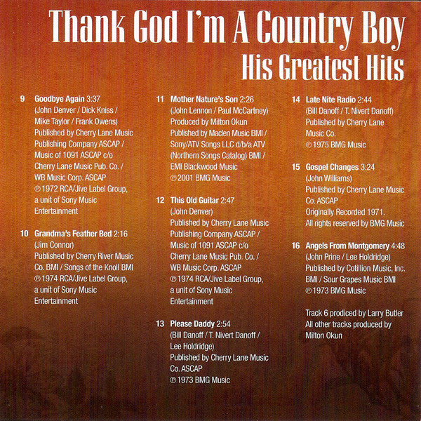 John Denver : Thank God I'm A Country Boy (His Greatest Hits) (CD, Comp)