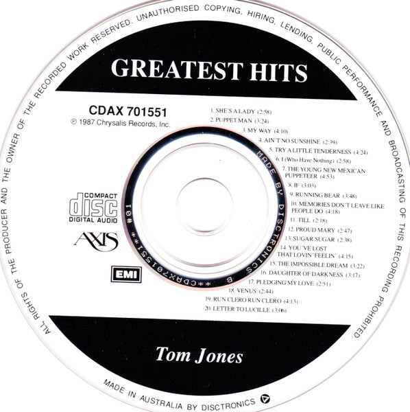 Tom Jones : Greatest Hits (CD, Comp)