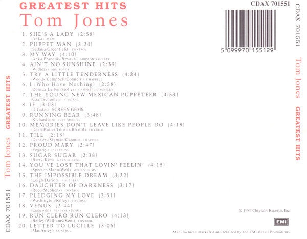 Tom Jones : Greatest Hits (CD, Comp)