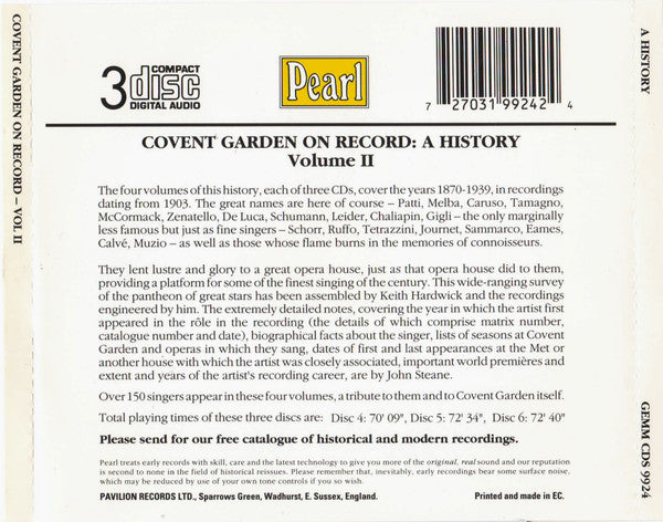 Various : Covent Garden On Record: A History (Volume II 1904-1910) (3xCD, Comp, Mono)