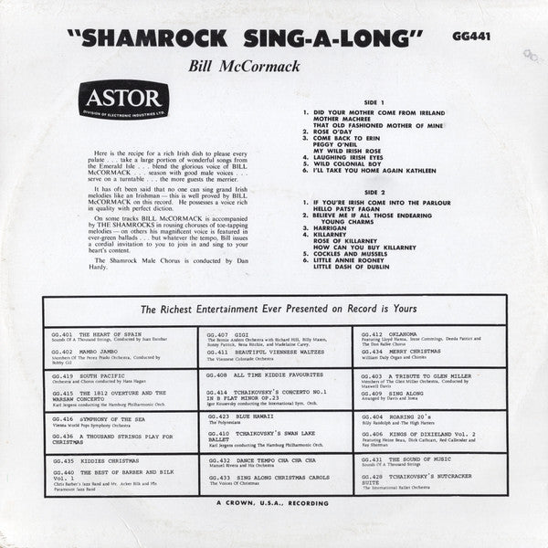 Bill McCormack And  The Shamrocks (6) : Shamrock Sing-A-Long (LP, Album)
