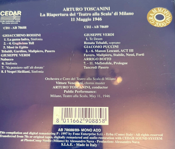 Arturo Toscanini : La Riapertura Del 'Teatro Alla Scala' di Milano 11 Maggio 1946 (2xCD, Comp, Mono)