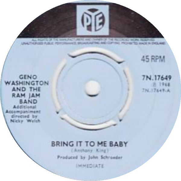 Geno Washington And The Ram Jam Band* : Bring It To Me Baby  (7", Single, 4 P)