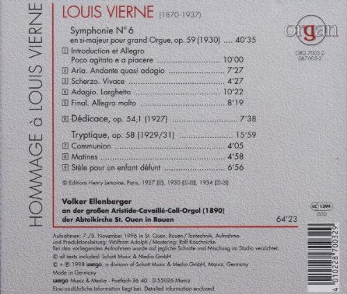 Louis Vierne, Volker Ellenberger : Hommage À Louis Vierne (CD)