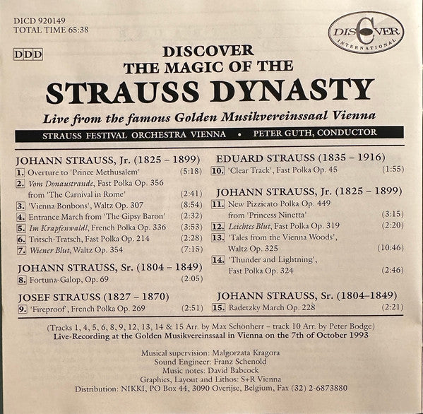 Johann Strauss Sr., Johann Strauss Jr. : Discover The Magic Of The Strauss Dynasty — Live From The Famous Golden Musikvereinssaal Vienna (CD, Album)