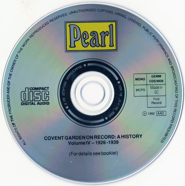 Various : Covent Garden On Record: A History (Volume IV 1926-1939) (3xCD, Comp, Mono)