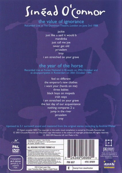 Sinéad O'Connor : The Value Of Ignorance + The Year Of The Horse (DVD-V, RE, RM, PAL)