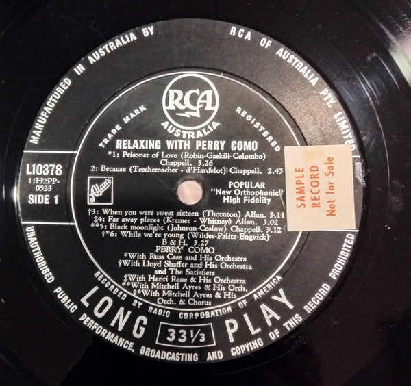 Perry Como : Relaxing With Perry Como (LP, Mono)