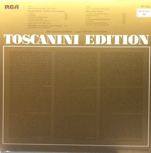 Sergei Prokofiev / Jean Sibelius / Zoltán Kodály • NBC Symphony Orchestra, Arturo Toscanini : Symphony No.1 ("Classical") / Finlandia / Háry János (LP, Comp, Mono)