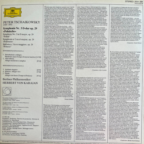 Pyotr Ilyich Tchaikovsky / Berliner Philharmoniker • Herbert Von Karajan : Symphonie Nr.3 »Polnische« • »Polish« (LP, RE)
