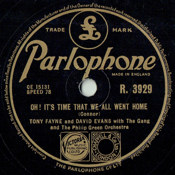 Tony Fayne And David Evans (54) : Do You Love Old Santa Claus / Oh ! It's Time That We All Went Home (Shellac, 10", N T)