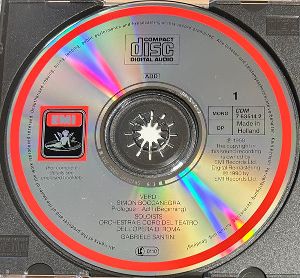 Giuseppe Verdi - Tito Gobbi, Victoria De Los Angeles, Boris Christoff, Giuseppe Campora, Walter Monachesi, Paolo Dari, Paolo Caroli, Silvia Bertona, Orchestra Del Teatro Dell'Opera Di Roma E Gabriele Santini (2), Coro Del Teatro Dell'Opera Di Roma, Giusep : Simon Boccanegra (2xCD, Album, Mono, RE, RM, DRM)
