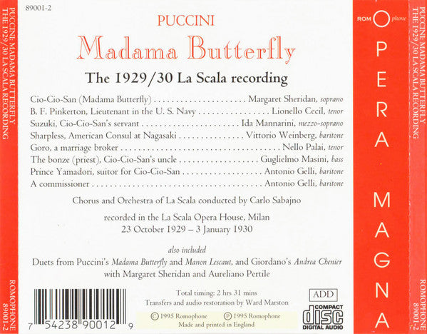 Puccini* : Madama Butterfly (The 1929/30 La Scala Recording) (2xCD)