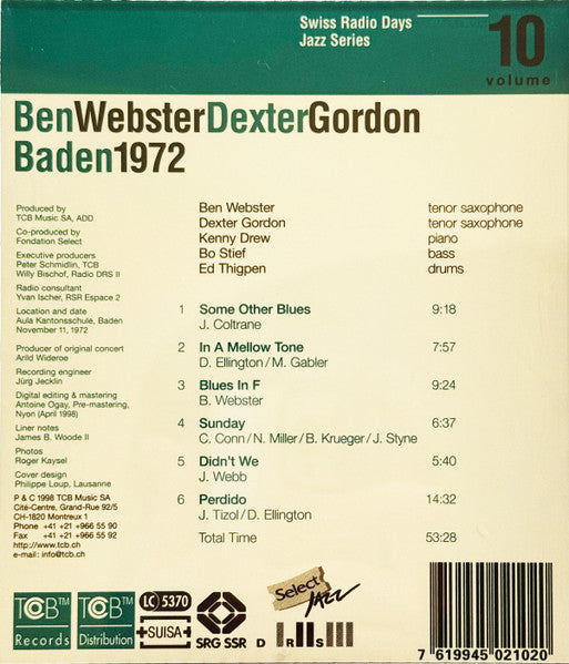 Ben Webster - Dexter Gordon : Baden 1972 (CD, Album)