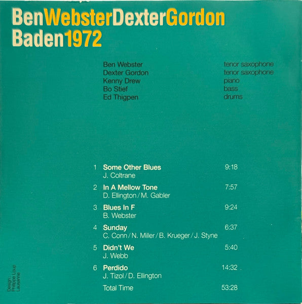 Ben Webster - Dexter Gordon : Baden 1972 (CD, Album)