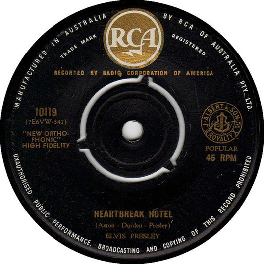 Elvis Presley : Heartbreak Hotel / I Was The One (7", Gol)