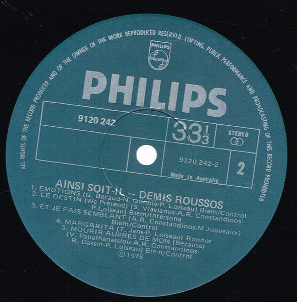 Demis Roussos : "Ainsi Soit-il" (LP, Album)