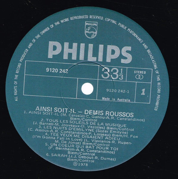 Demis Roussos : "Ainsi Soit-il" (LP, Album)