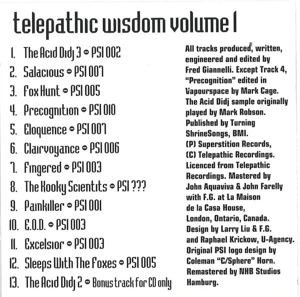 Fred Giannelli : Telepathic Wisdom Volume 1 (CD, Comp, P/Mixed)