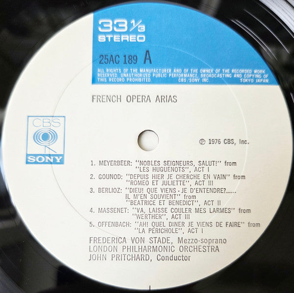 Frederica von Stade, John Pritchard / London Philharmonic Orchestra - Hector Berlioz • Charles Gounod • Jules Massenet • Giacomo Meyerbeer • Jacques Offenbach • Ambroise Thomas : French Opera Arias (LP, Album)