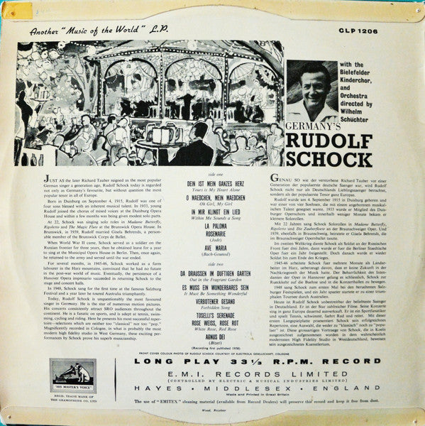 Rudolf Schock : Germany's Rudolf Schock - Europe's Greatest Tenor (LP, Comp)