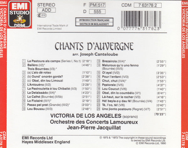 Victoria De Los Angeles : Songs Of The Auvergne - Chants d'Auvergne (CD, Comp, RE)