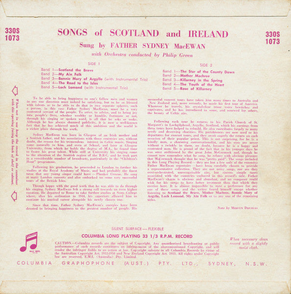 Father Sydney MacEwan : Songs Of Scotland And Ireland (10")