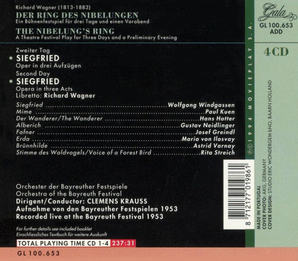 Richard Wagner - Clemens Krauss : Siegfried (Bayreuther Festspiele 1953) (4xCD, Album, Mono, RE, RM)