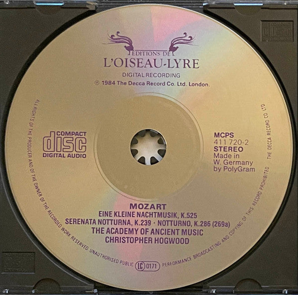 Wolfgang Amadeus Mozart, The Academy Of Ancient Music, Christopher Hogwood : Eine Kleine Nachtmusik · Serenata Notturna · Notturno, K.286 (CD, Album, RE, RP)