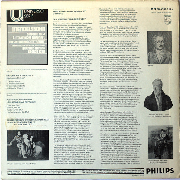 Mendelssohn* - Concertgebouw-Orchester Amsterdam*, Bernard Haitink, George Szell : Sinfonie Nr.4 ("Italienische Sinfonie") / Ein Sommernachtstraum (LP, Comp)