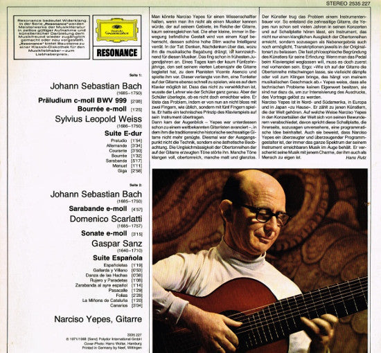 Narciso Yepes - J.S.Bach*, Weiss*, Scarlatti*, Sanz* : Barock Musik (LP, Comp, RE)