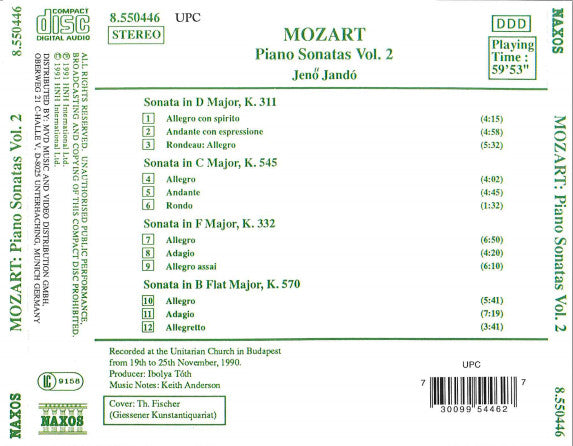 Mozart* - Jenö Jandó : Piano Sonatas Vol. 2 (CD, Album)