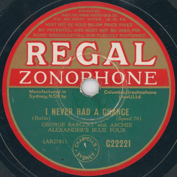 George Barclay With Archie Alexander's Blue Four : On The Isle Of Capri / I Never Had A Chance (Shellac, 10")