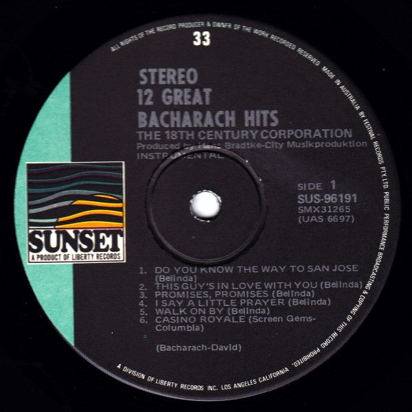 The 18th Century Corporation : 12 Great Bacharach Hits (LP, Album, RE)
