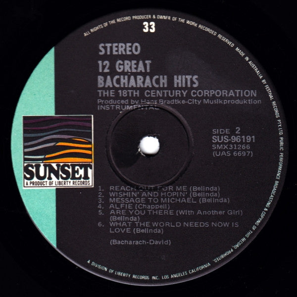 The 18th Century Corporation : 12 Great Bacharach Hits (LP, Album, RE)