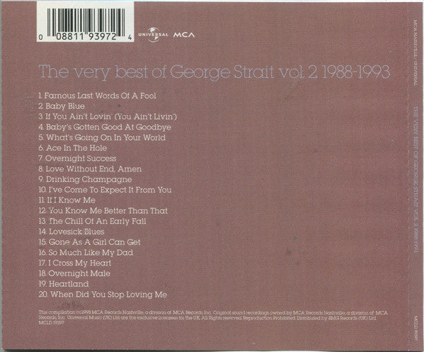 George Strait : The Very Best Of George Strait Vol.2  1988-1993 (CD, Album, Comp, RE)
