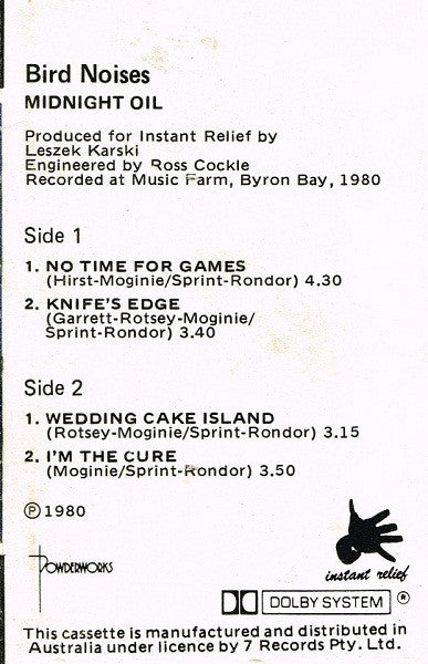 Midnight Oil : Bird Noises (Cass, EP)