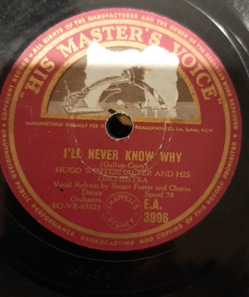 Hugo Winterhalter's Orchestra And Chorus : I'll Never Know Why / [There Is] No Greater Love (Shellac, 10")