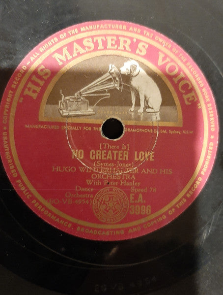 Hugo Winterhalter's Orchestra And Chorus : I'll Never Know Why / [There Is] No Greater Love (Shellac, 10")