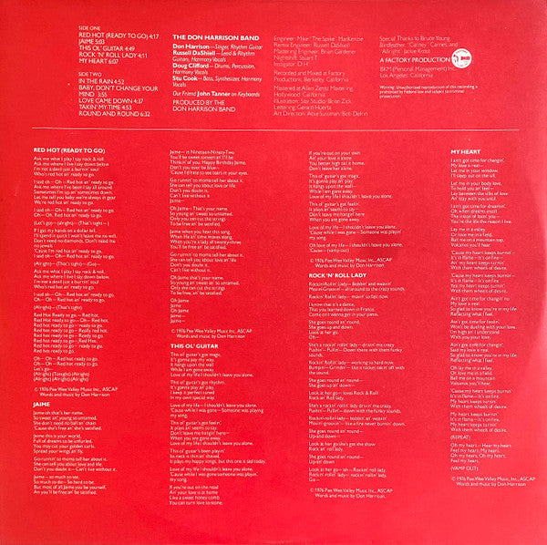 The Don Harrison Band : Red Hot (LP, Album)