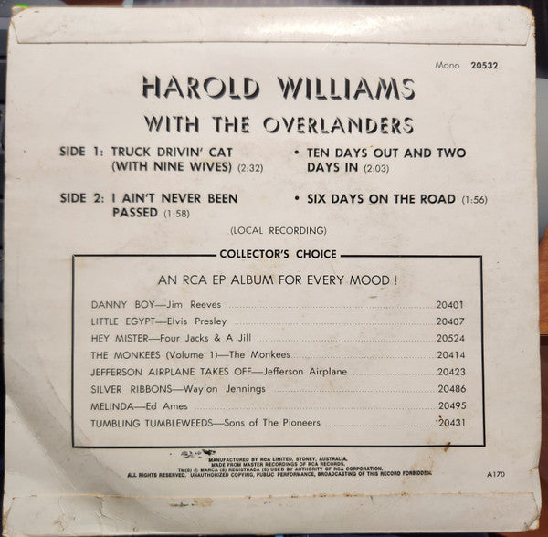 Harold Williams (5) With The Overlanders (5) : Truck Drivin' Cat (7", EP)