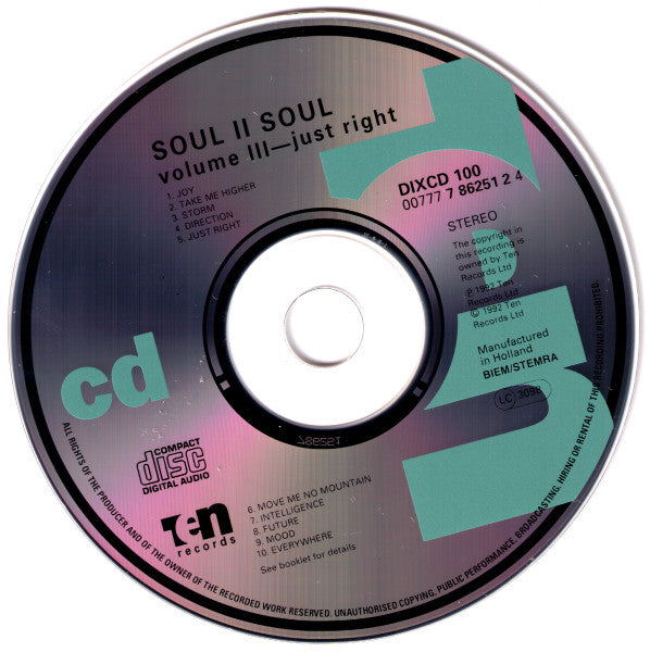 Soul II Soul : Volume III Just Right (CD, Album, RP)