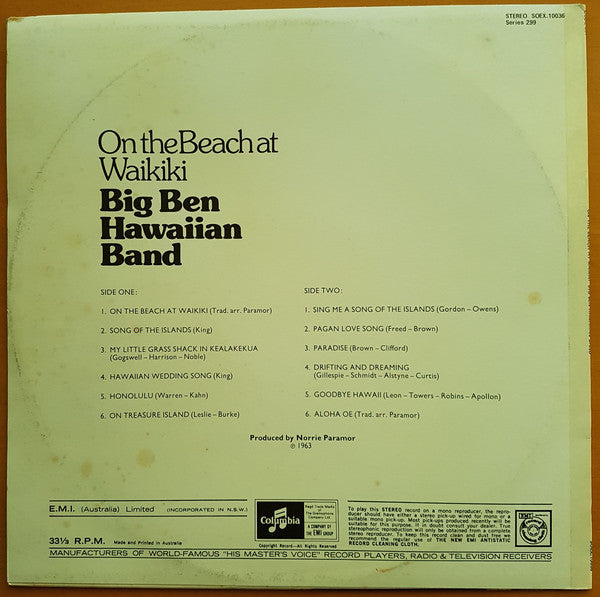 Big Ben Hawaiian Band : On The Beach At Waikiki (LP, Album)