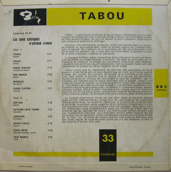 Arthur Lyman : Tabou (LP, Album, RE)