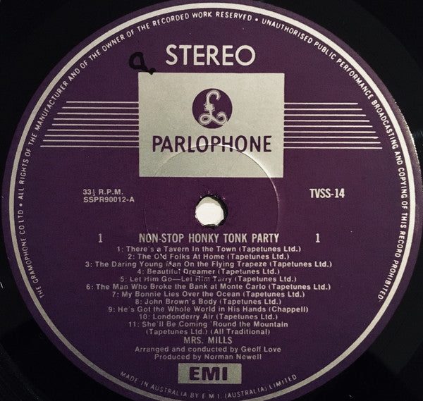 Mrs. Mills : Non-Stop Honky Tonk Party (LP, Album)