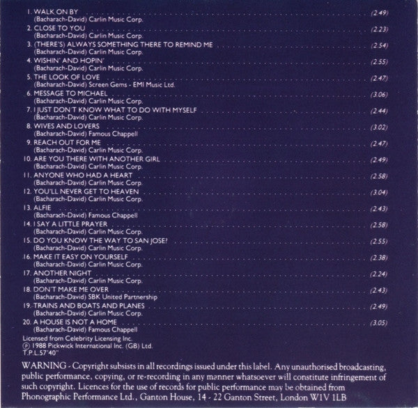 Dionne Warwick : 25th Anniversary Collection: Dionne Warwick Sings The Great Bacharach & David Songs (CD, Comp, RM)