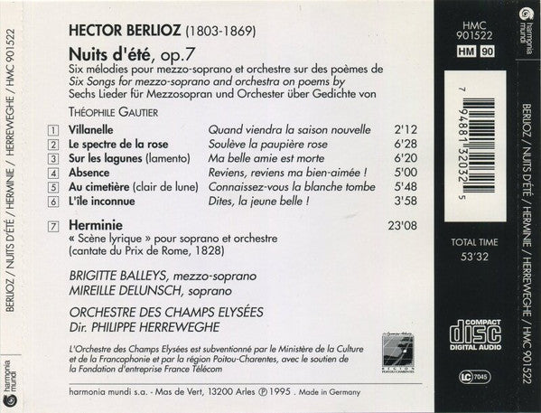 Hector Berlioz / Brigitte Balleys / Mireille Delunsch / Orchestre Des Champs Elysées / Philippe Herreweghe : Nuits D'Été - Herminie (CD, Album)