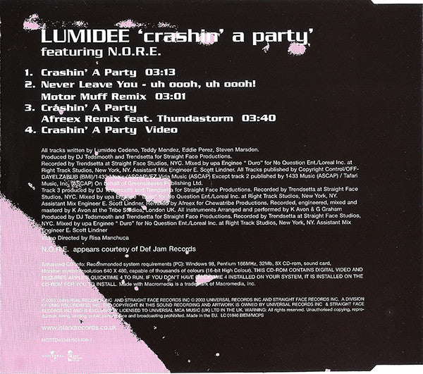 Lumidee Featuring N.O.R.E. : Crashin' A Party (CD, Maxi, Enh)